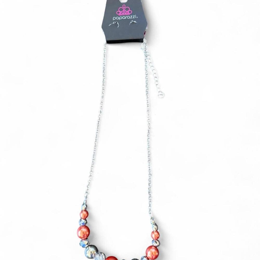 Paparazzi orange and silver beaded